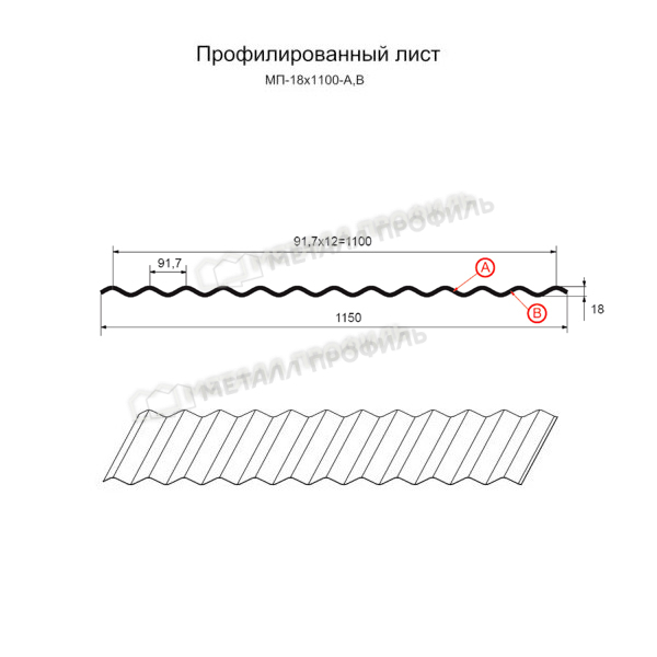 Профилированный лист МП-18х1100-A (VikingMP-01-7024-0,45)